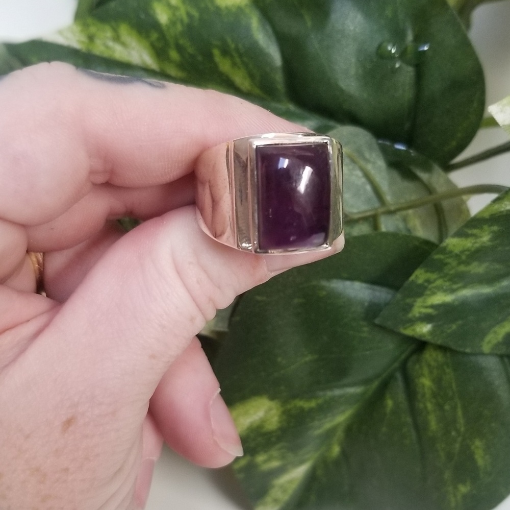 Mens Sterling Silver Ring- Amethyst